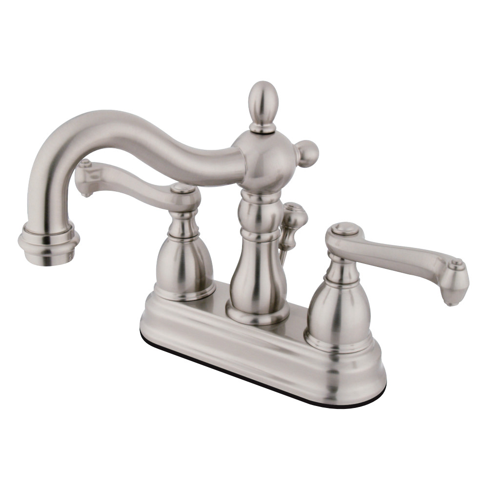 Picture of Kingston Brass KB1608FL 4 in. Heritage Centerset Lavatory Faucet with Retail Pop-Up & Metal Lever Handle Satin Nickel