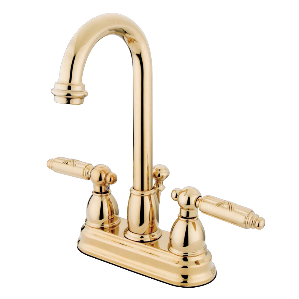 Deck Mount Lavatory Faucet with Handle & Retail Pop-Up - Polished Brass