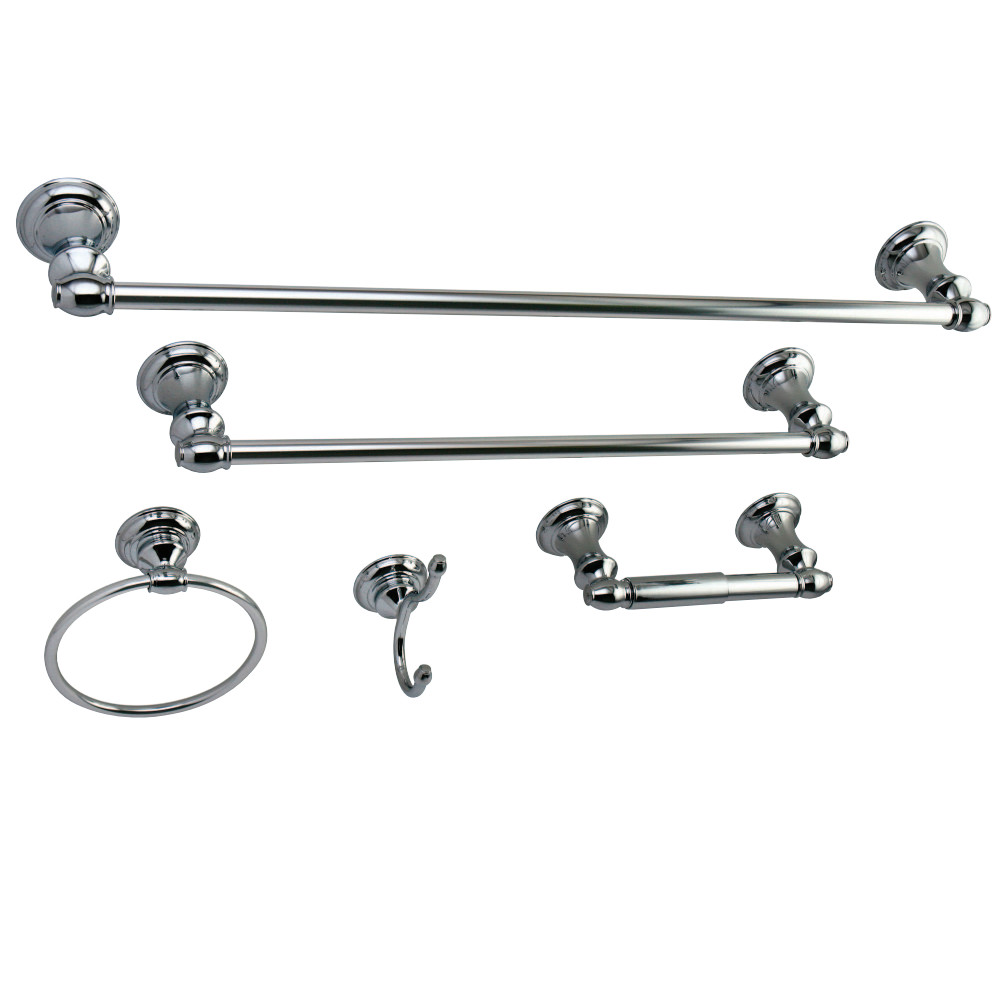 5 Piece Provence Towel Bar & Ring & Hook & Paper Holder, Polished Chrome