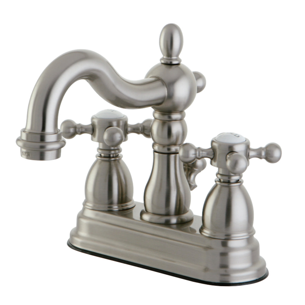 Picture of Kingston Brass KS1608BX 4 in. Heritage Centerset Lavatory Faucet with Brass Pop-Up metal Cross Handle, Satin Nickel