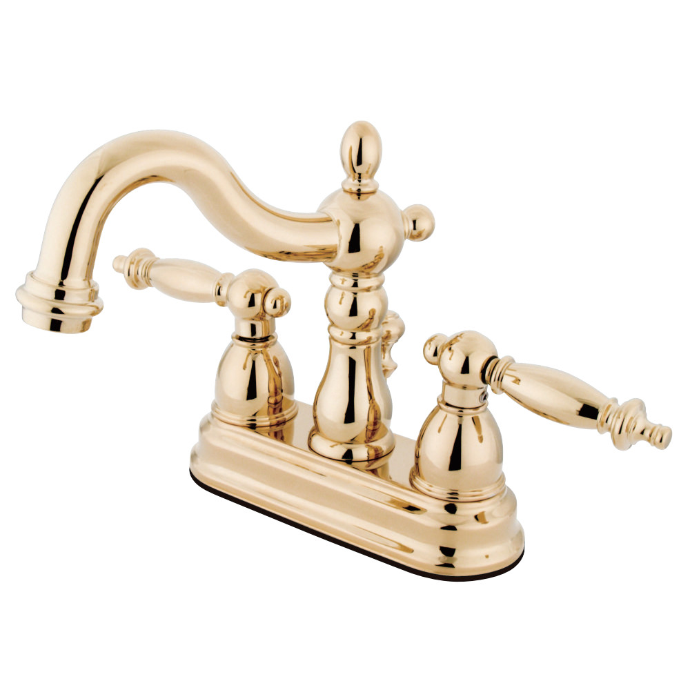 Picture of Kingston Brass KS1602TL 4 in. Heritage Centerset Lavatory Faucet with Brass Pop-Up & Metal Lever Handle Polished Brass