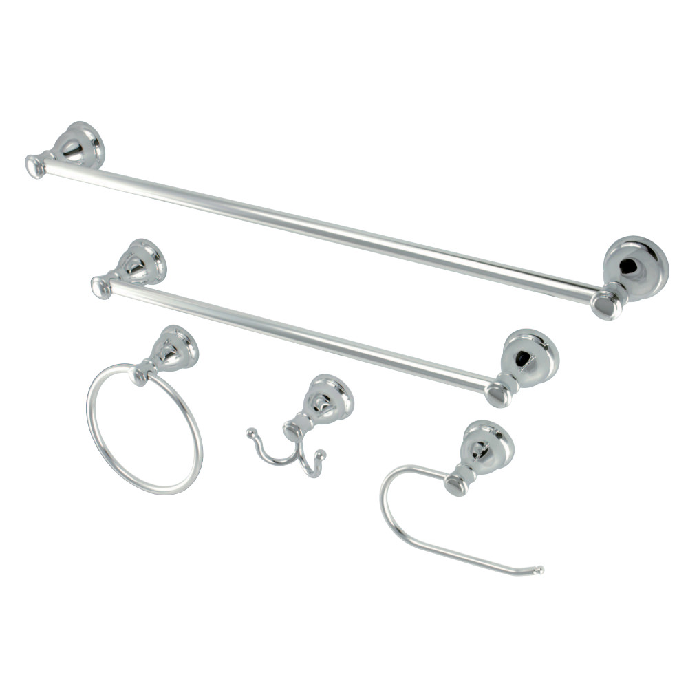 18 & 24 in. Mesa Verde Bath Combo, Towel Bar, Ring Hook, & Paper Holder, 5 Piece - Polished Chrome