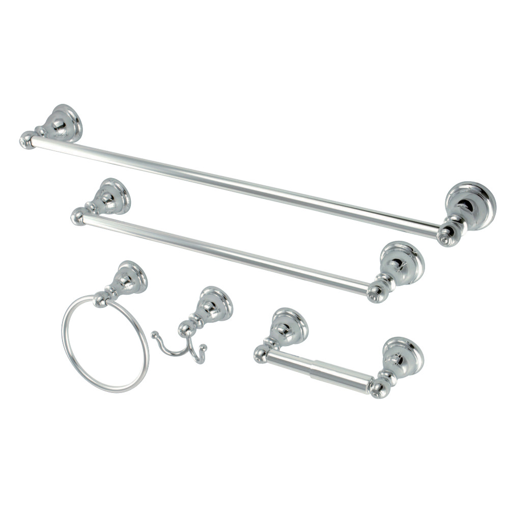 BAHK5112478C 18 x 24 in. Santa Fe Bath Combo, Towel Bar, Ring Hook, & Paper Holder, 5 Piece - Polished Chrome