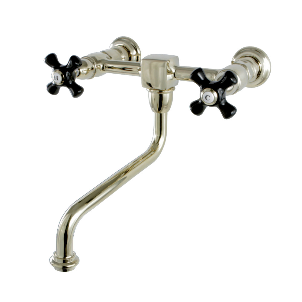 Picture of Kingston Brass KS1212PKX 8 in. Wall Mount Center Vessel Sink Faucet with Cross Lever Handle, Polished Brass