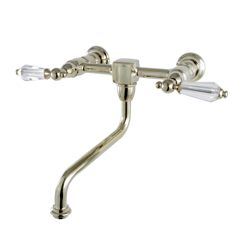 Picture of Kingston Brass KS1212WLL 8 in. Wall Mount Center Vessel Sink Faucet with Crystal Lever Handle, Polished Brass