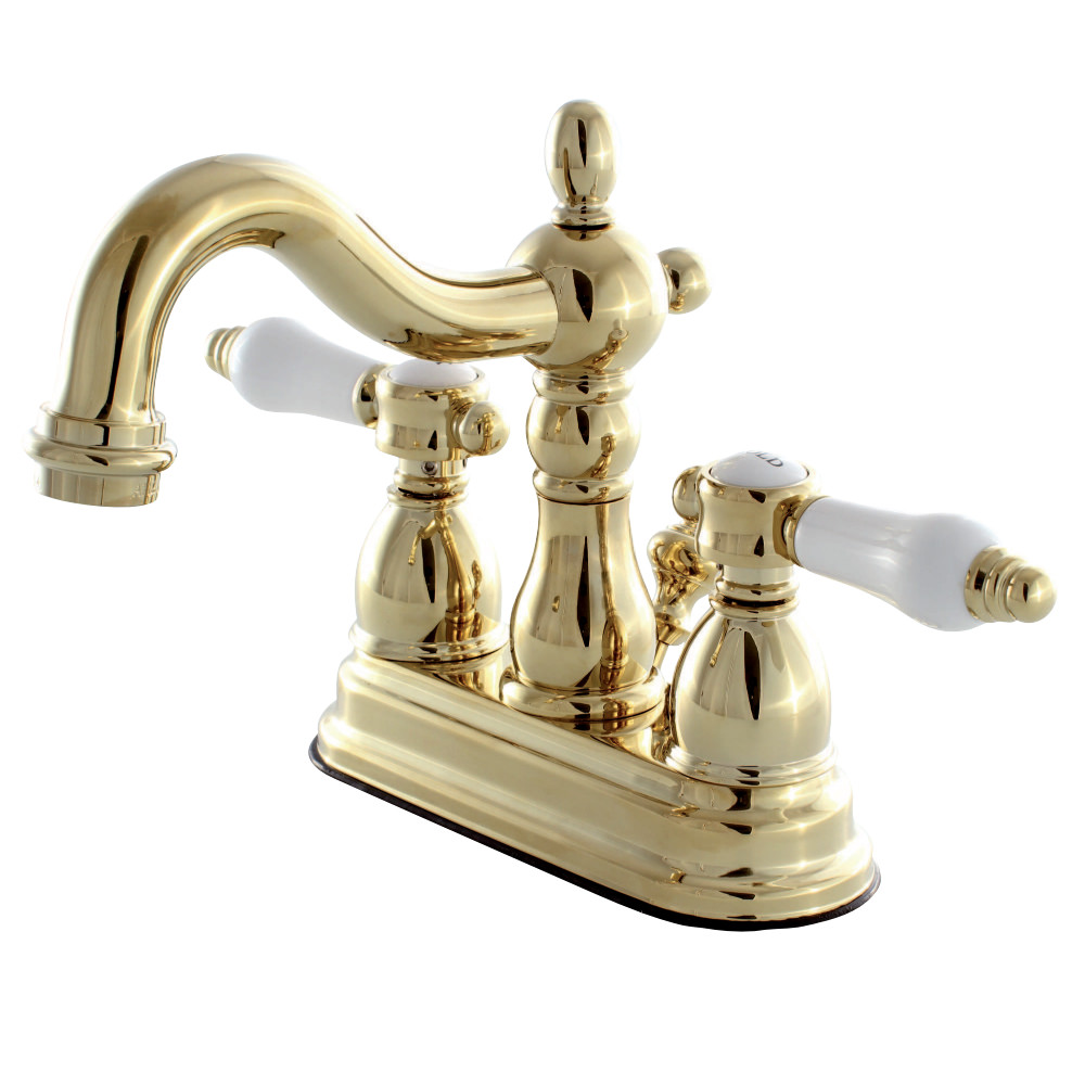 Picture of Kingston Brass KB1602BPL 4 in. Centerset Lavatory Faucet with Retail Pop-Up Classic Cross Handle, Polished Brass