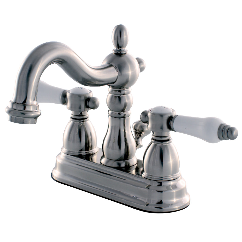 Picture of Kingston Brass KB1608BPL 4 in. Centerset Lavatory Faucet with Retail Pop-Up Classic Cross Handle, Satin Nickel