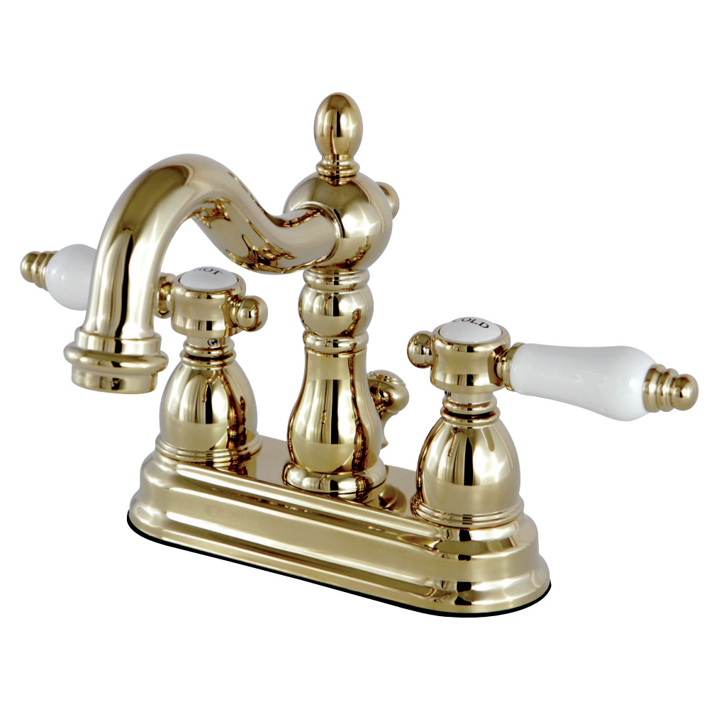 Picture of Kingston Brass KS1602BPL 4 in. Centerset Lavatory Faucet with Brass Pop-Up Classic Cross Handle, Polished Brass
