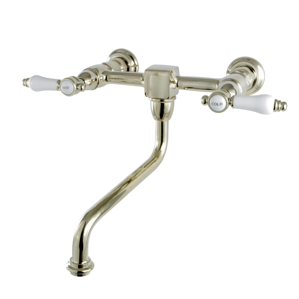 Picture of Kingston Brass KS1212BPL 8 in. Wall Mount Center Vessel Sink Faucet with Ceramic Handle, Polished Brass