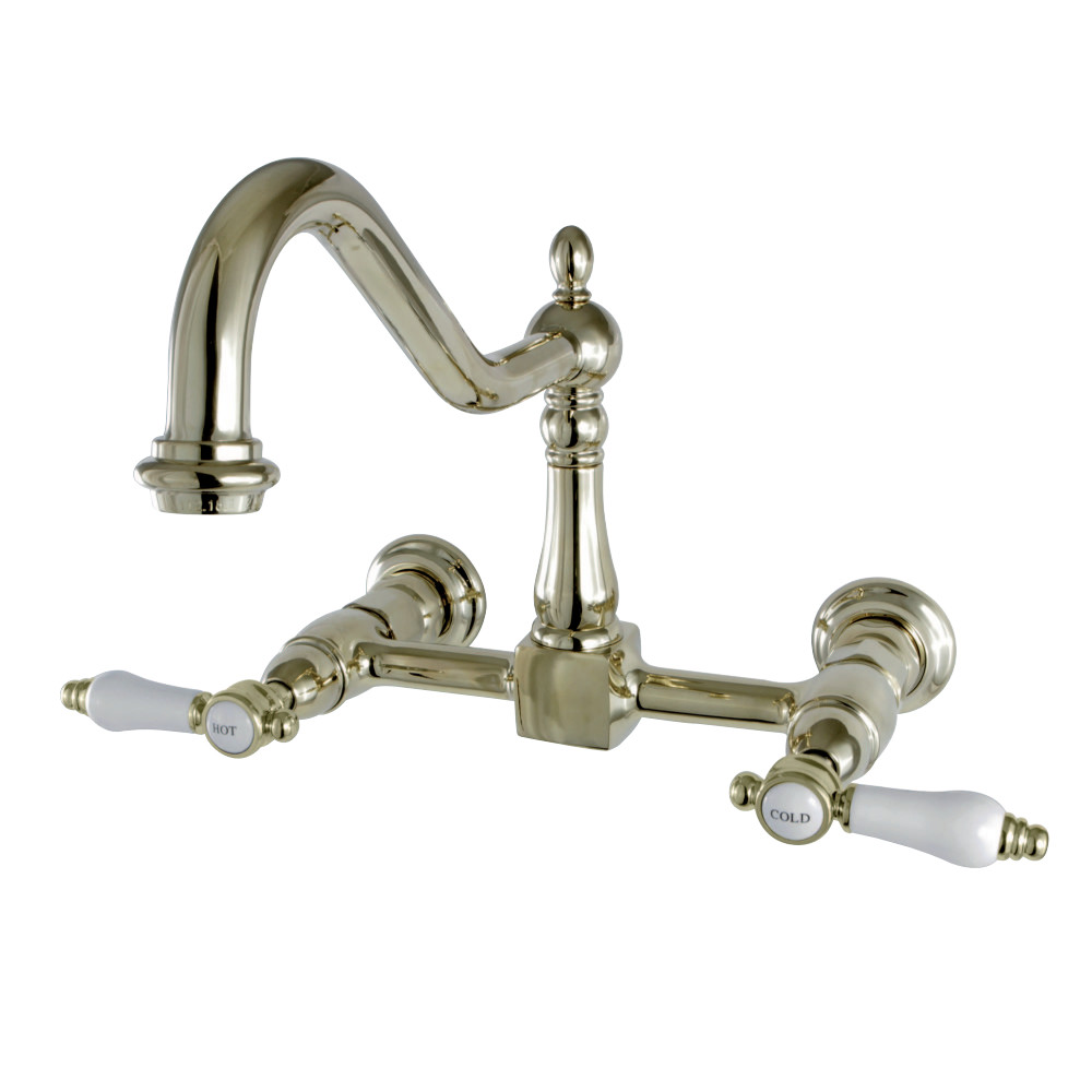 Picture of Kingston Brass KS1242BPL 8 in. Wall Mount Centerset Kitchen Faucet, Polished Brass