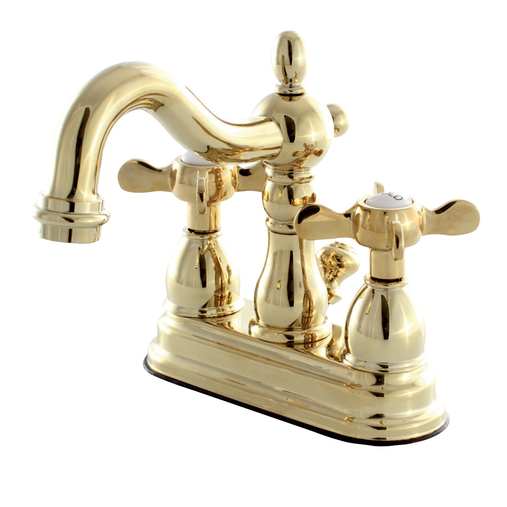 Picture of Kingston Brass KB1602BEX 4 in. Centerset Lavatory Faucet with Retail Pop-Up Elegant Cross Handle, Polished Brass