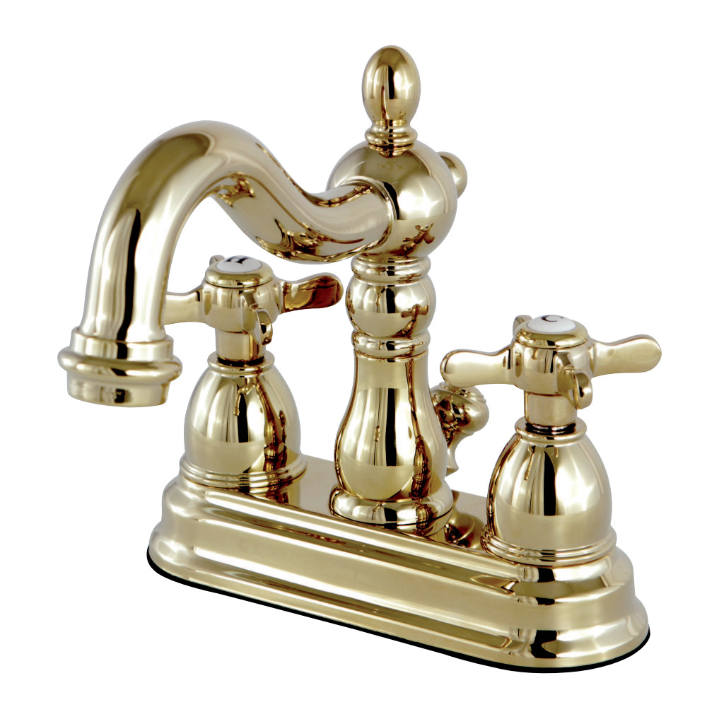 Picture of Kingston Brass KS1602BEX 4 in. Centerset Lavatory Faucet with Cross Handle & Brass Pop-Up, Polished Brass