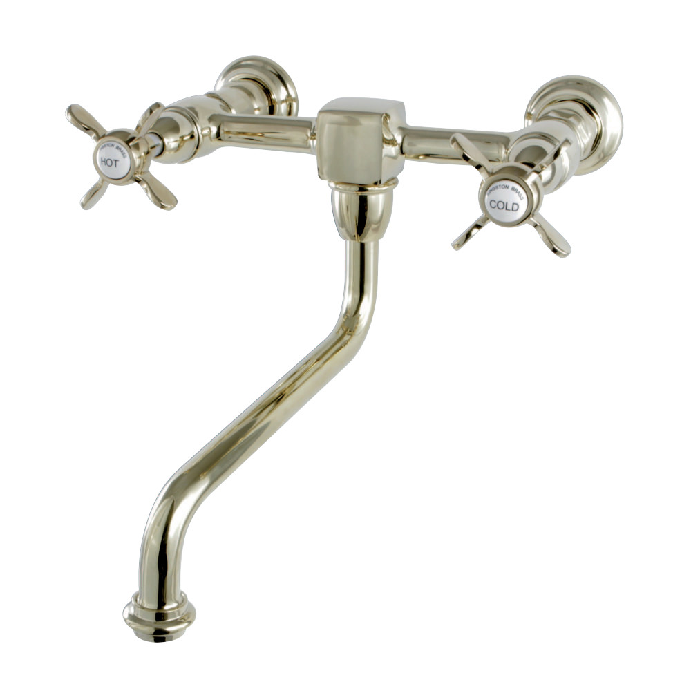 Picture of Kingston Brass KS1212BEX 8 in. Wall Mount Center Vessel Sink Faucet with Cross Handle, Polished Brass