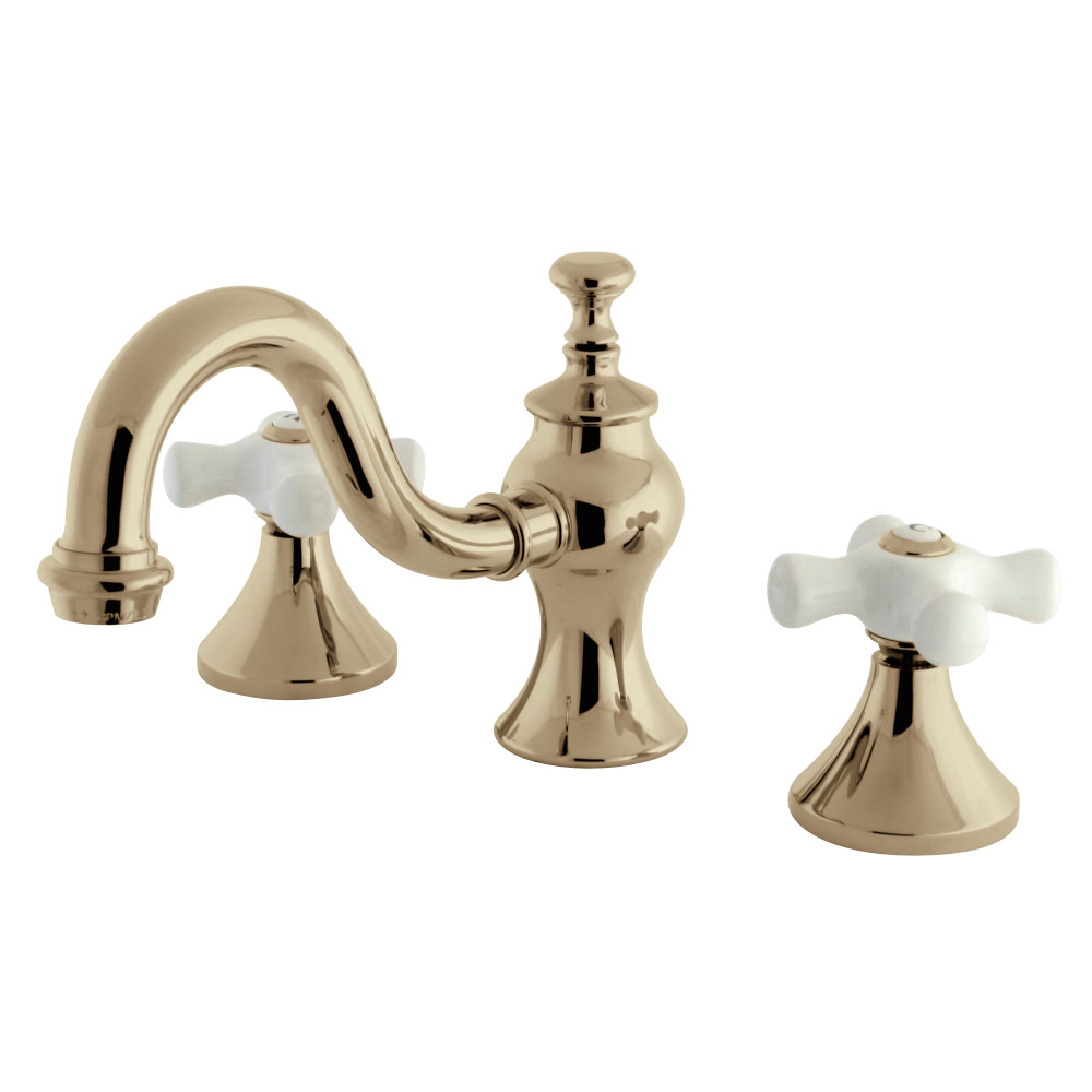 Widespread Lavatory Faucet with Procelain Cross Handle & Brass Pop-Up - Polished Brass