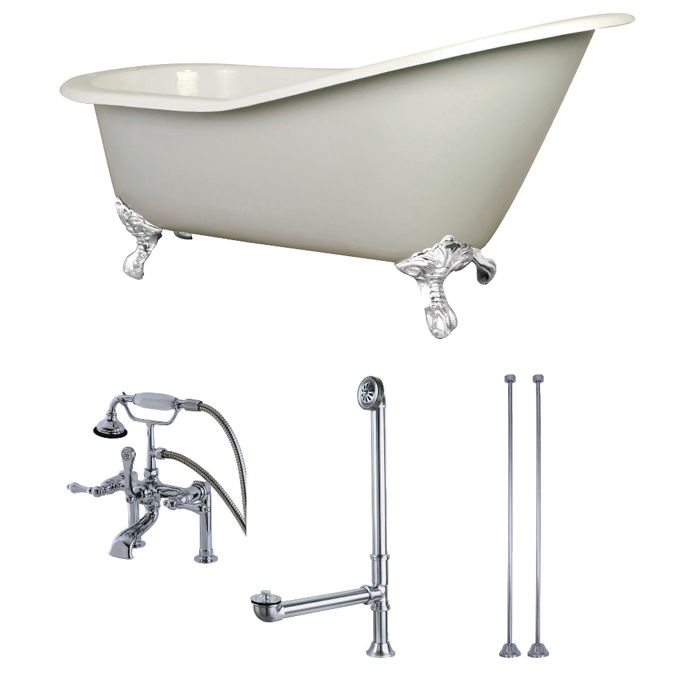 Picture of Aqua Eden KCT7D653129CW 62 in. Aqua Eden Cast Iron Clawfoot Tub with Faucet Drain & Supply Lines Combo&#44; White & Polished Chrome