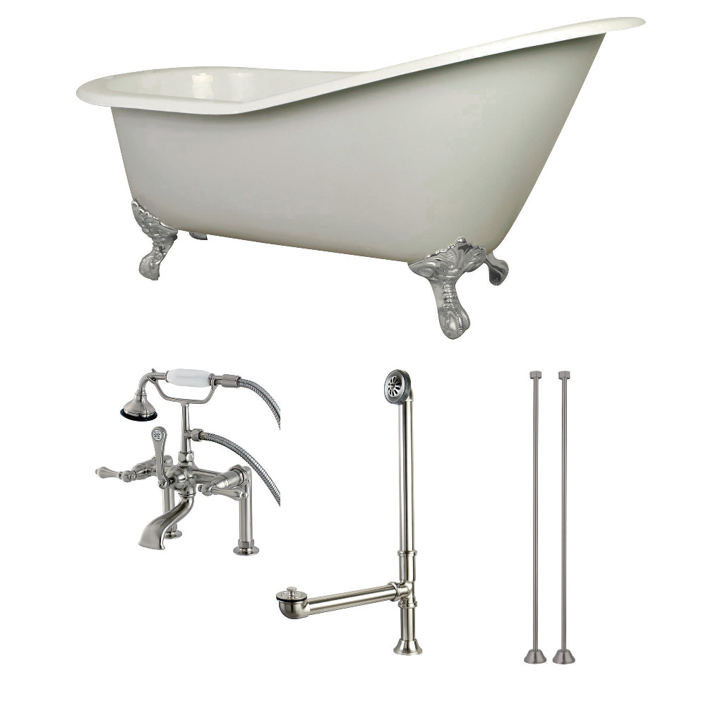 Picture of Aqua Eden KCT7D653129C8 62 in. Aqua Eden Cast Iron Clawfoot Tub with Faucet Drain & Supply Lines Combo&#44; White & Brushed Nickel
