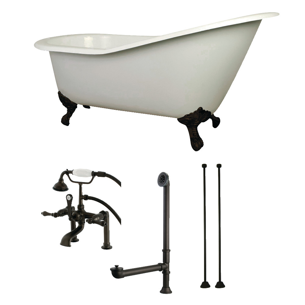 Picture of Aqua Eden KCT7D653129C5 62 in. Aqua Eden Cast Iron Clawfoot Tub with Faucet Drain & Supply Lines Combo&#44; White & Oil Rubbed Bronze