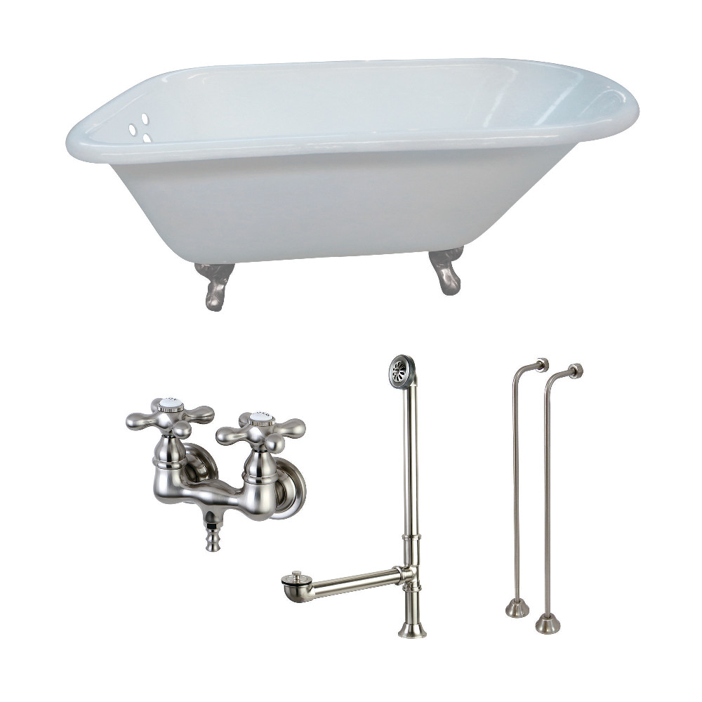 Picture of Aqua Eden KCT3D543019C8 54 in. Aqua Eden Cast Iron Clawfoot Tub with Faucet Drain & Supply Lines Combo&#44; White & Brushed Nickel