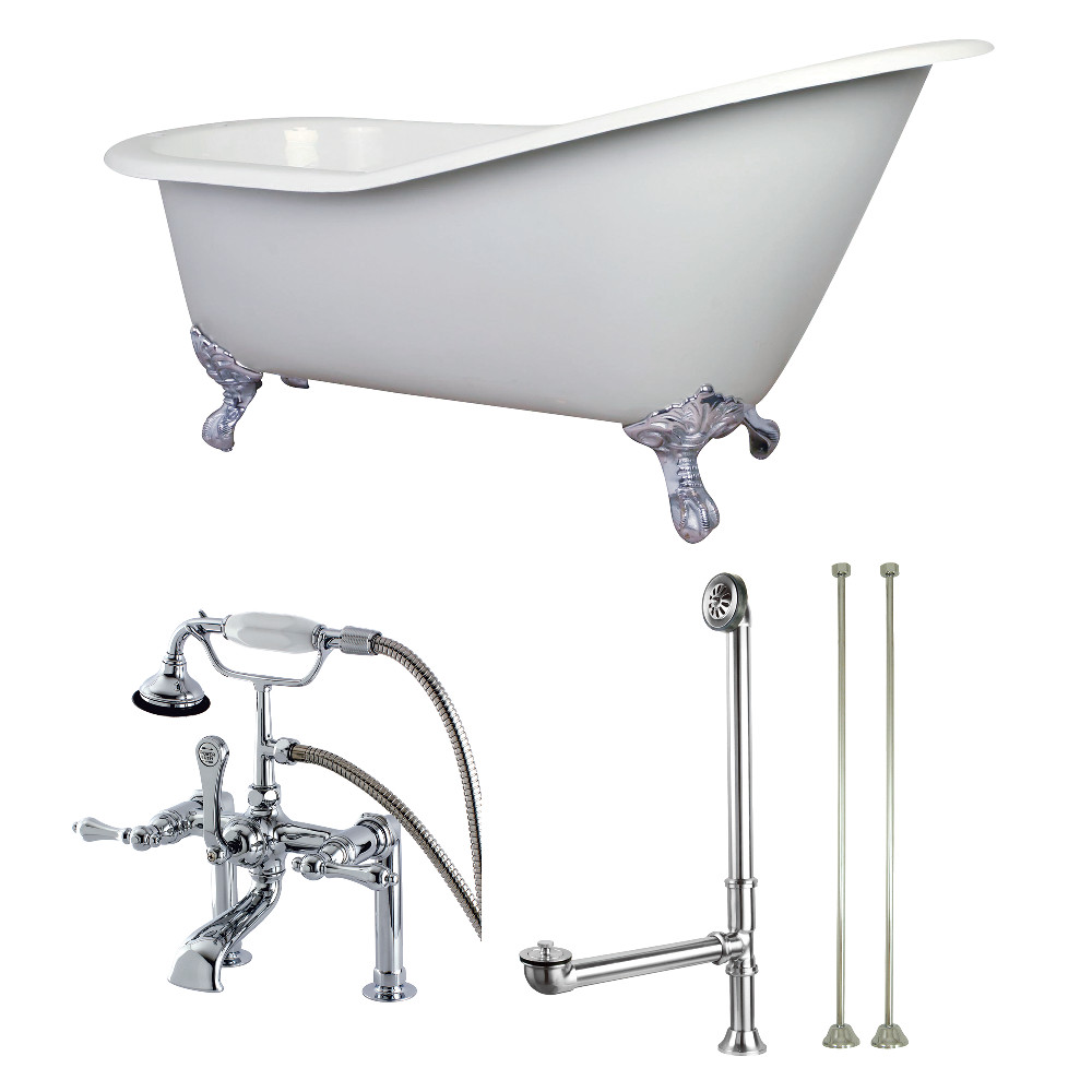 Picture of Aqua Eden KCT7D653129C1 62 in. Aqua Eden Clawfoot Tub with Faucet Drain & Lines Combo&#44; Polished Chrome
