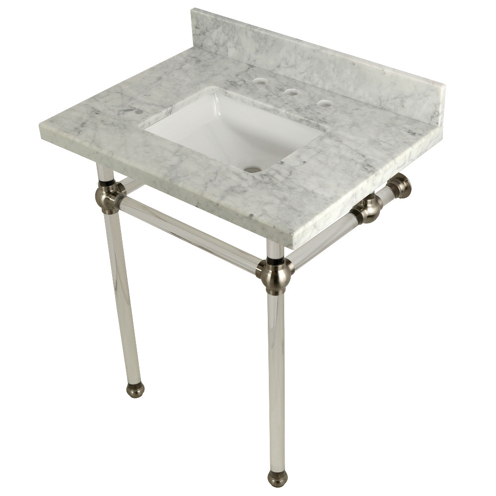 30 x 22 Bathroom Vanity with Sink & Acrylic Feet Combo, Carrara Marble & Brushed Nickel - 30 x 11.25 x 22 in.