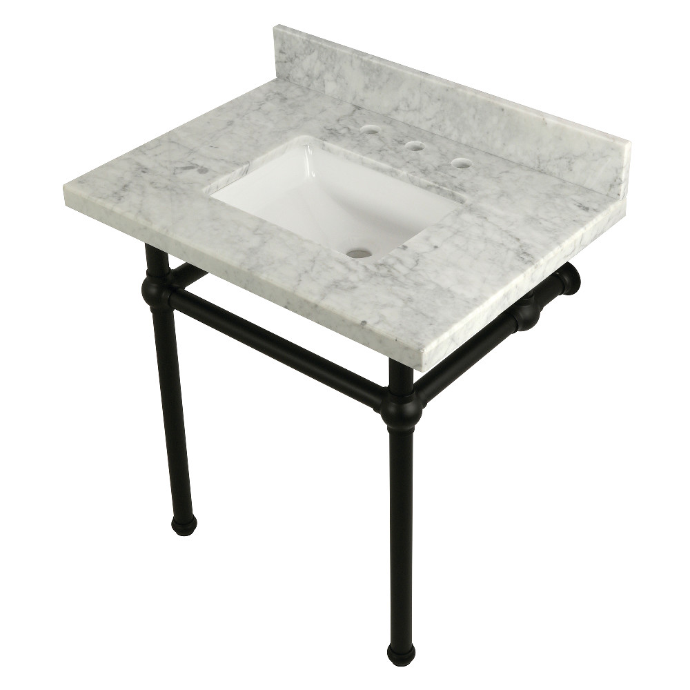 KVPB3030MBSQ0 30 x 22 Bathroom Vanity with Sink & Brass Feet Combo, Carrara Marble & Matte Black - 30 x 11.25 x 22 in.