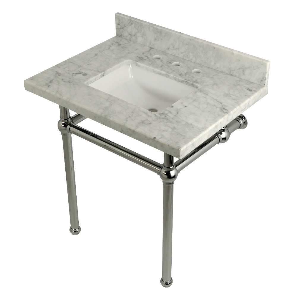 30 x 22 Bathroom Vanity with Sink & Brass Feet Combo, Carrara Marble & Polished Chrome - 30 x 11.25 x 22 in.