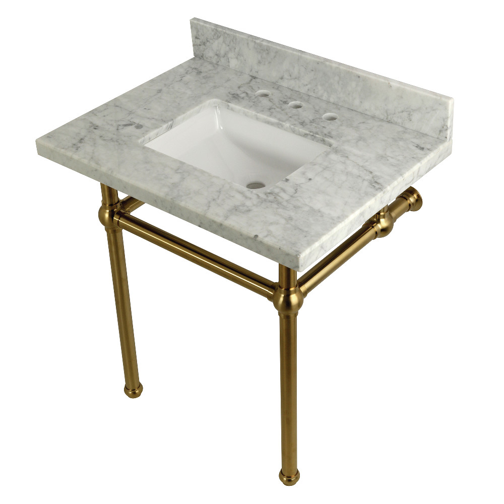 Brass  30X22 Carrara Marble Vanity with Sink and Brass Feet Combo Carrara Marble/Brushed Brass