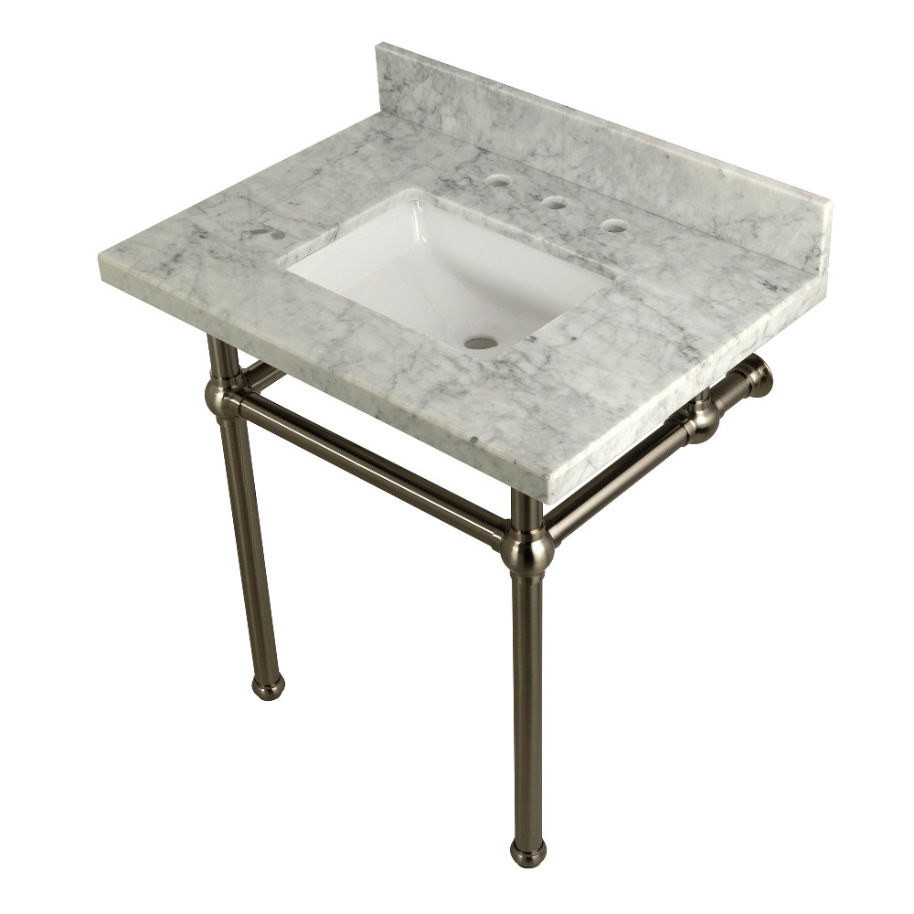 30 x 22 Bathroom Vanity with Sink & Brass Feet Combo, Carrara Marble & Brushed Nickel - 30 x 11.25 x 22 in.