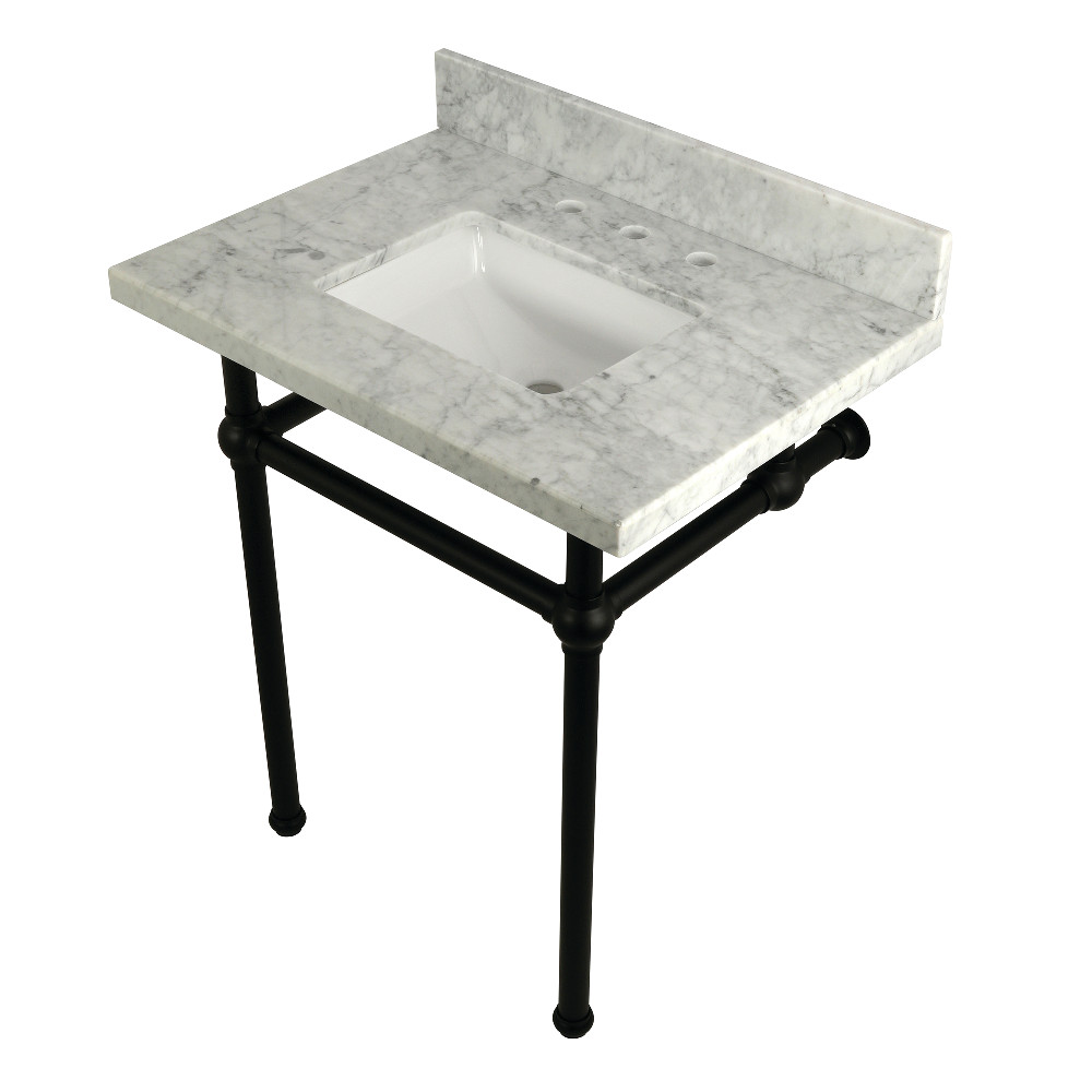KVPB30MBSQ0 30 x 22 Bathroom Vanity with Sink & Brass Feet Combo, Carrara Marble & Matte Black - 30 x 11.25 x 22 in.