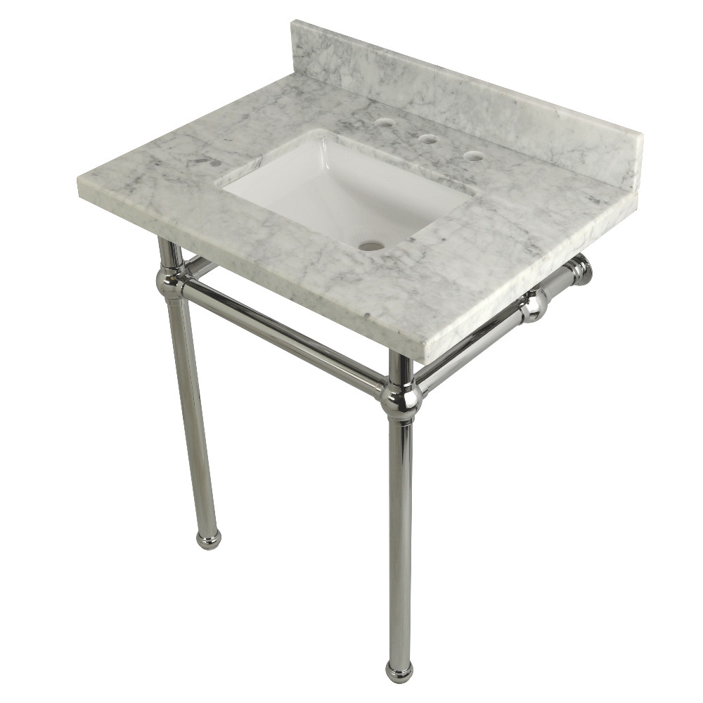 30 x 22 Bathroom Vanity with Sink & Brass Feet Combo, Carrara Marble & Polished Chrome - 30 x 11.25 x 22 in.