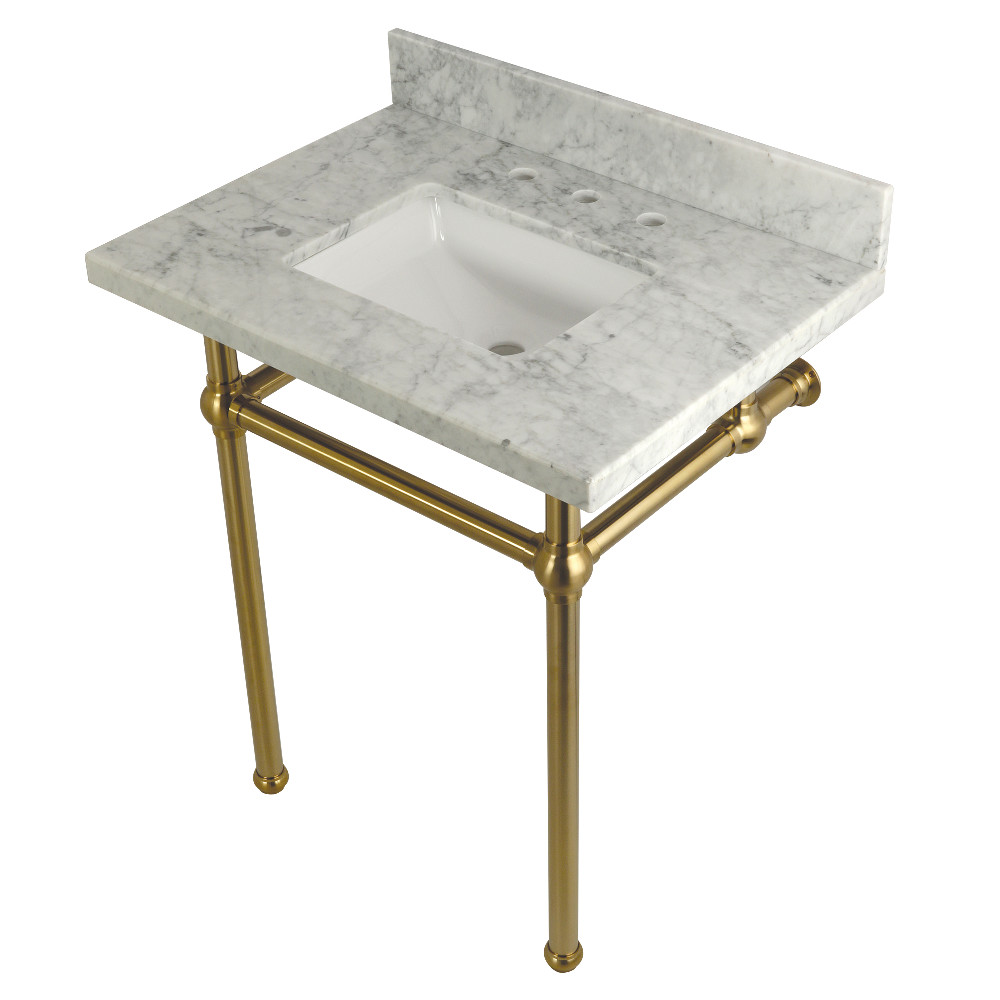 Brass  30X22 Carrara Marble Vanity with Sink and Brass Feet Combo Carrara Marble/Brushed Brass