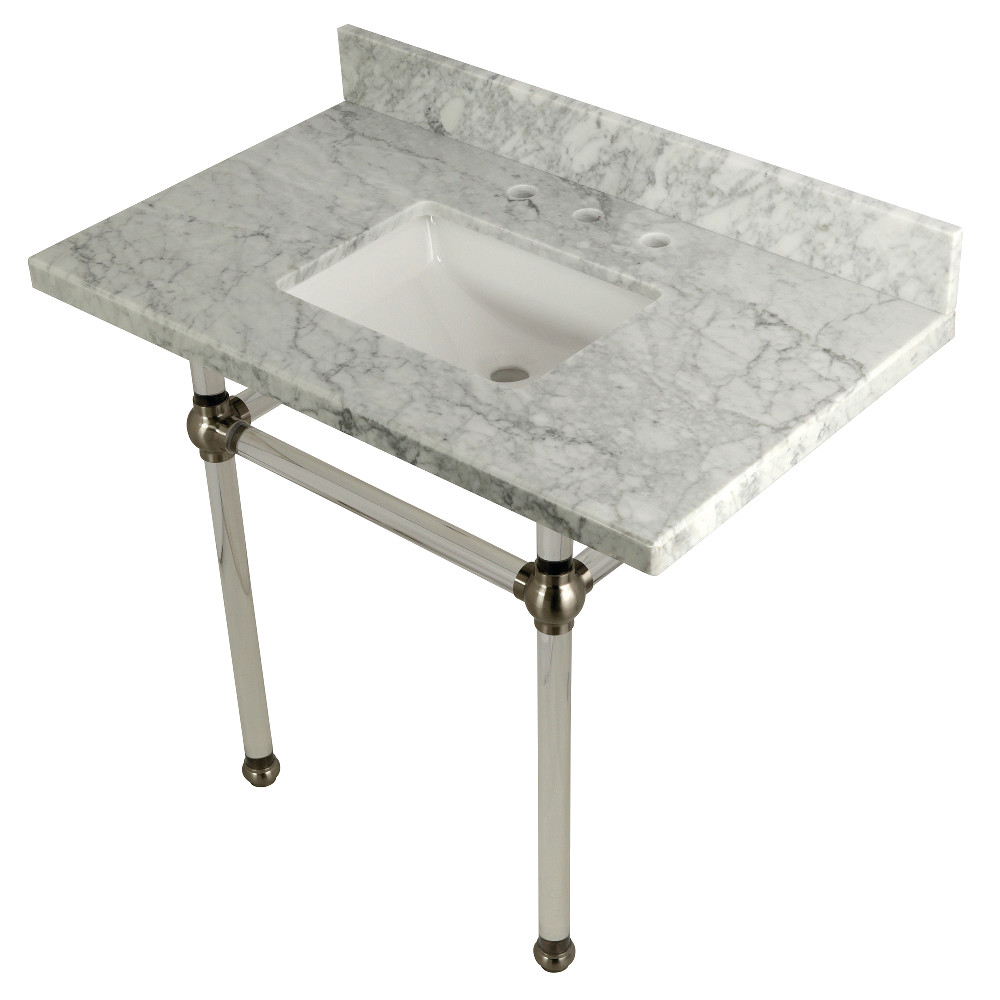36 x 22 Bathroom Vanity with Sink & Acrylic Feet Combo, Carrara Marble & Brushed Nickel - 36 x 11.25 x 22 in.