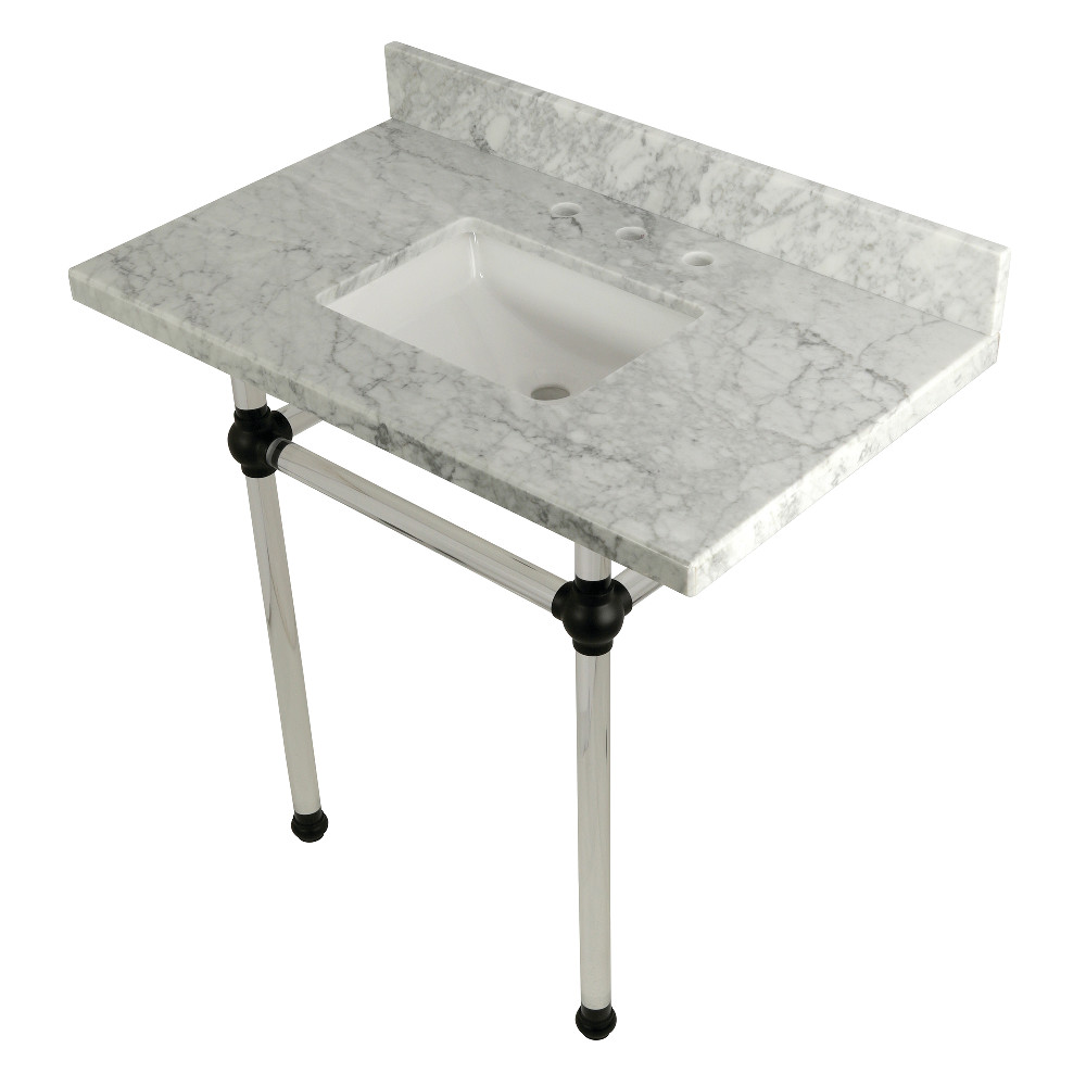 KVPB36MASQ0 30 x 22 Bathroom Vanity with Sink & Acrylic Feet Combo, Carrara Marble & Matte Black - 36 x 11.3 x 22 in.