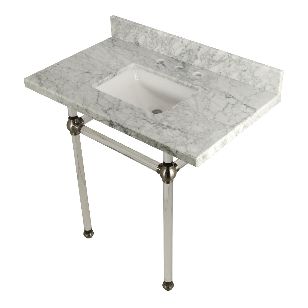 36 x 22 Bathroom Vanity with Sink & Acrylic Feet Combo, Carrara Marble & Brushed Nickel - 36 x 11.25 x 22 in.