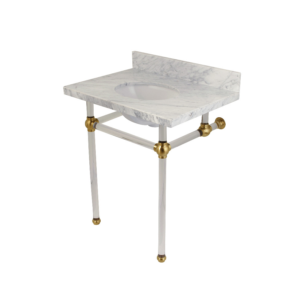 Templeton Carrara Marble Bathroom Console Vanity with Acrylic Pedestal  Carrara Marble/Brushed Brass