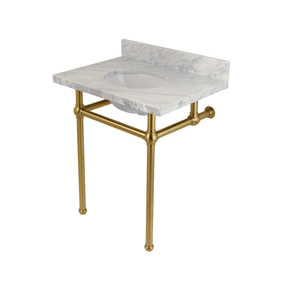 Templeton Carrara Marble Bathroom Console Vanity with Brass Pedestal Carrara Marble/Brushed Brass