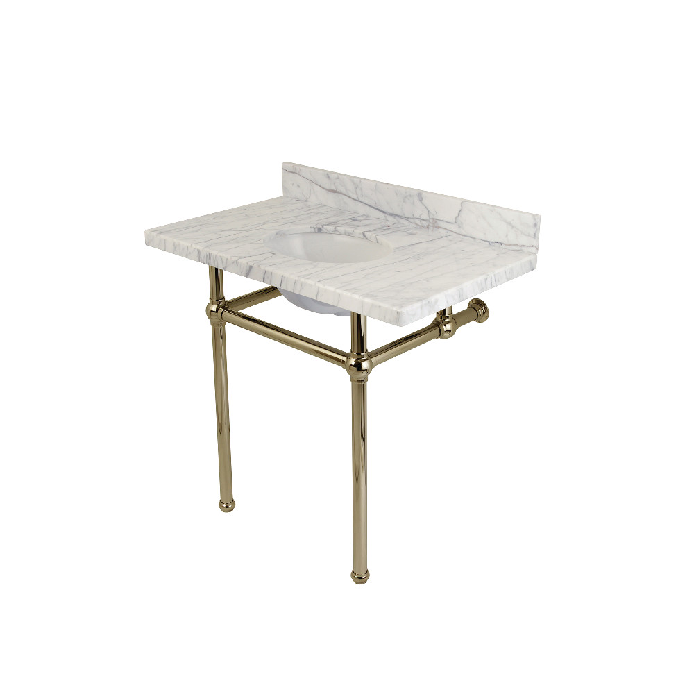 Templeton Bathroom Console Vanity with Brass Pedestal - Carrara Marble & Polished Nickel