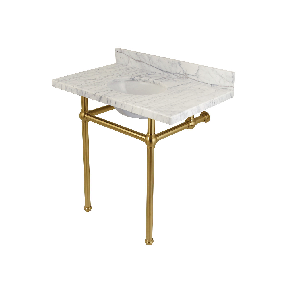 Templeton Carrara Marble Bathroom Console Vanity with Brass Pedestal Carrara Marble/Brushed Brass