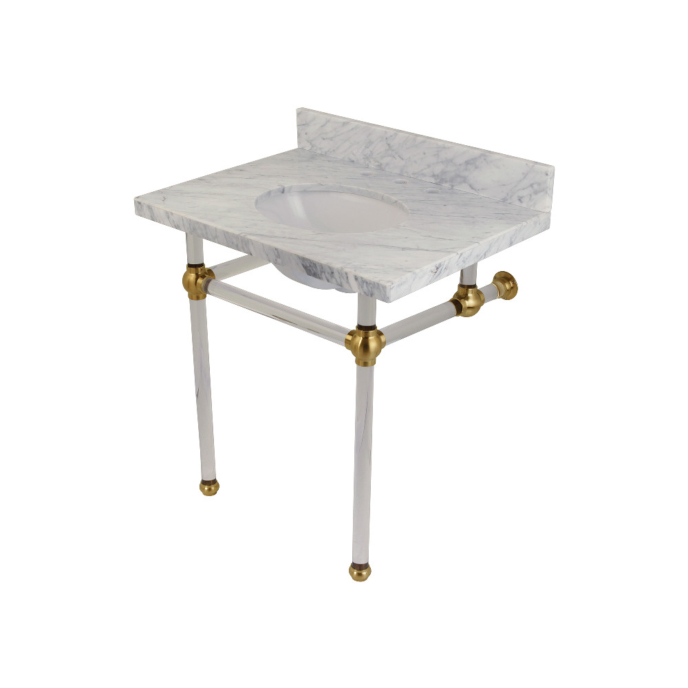 Templeton Carrara Marble Bathroom Console Vanity with Acrylic Pedestal  Carrara Marble/Brushed Brass
