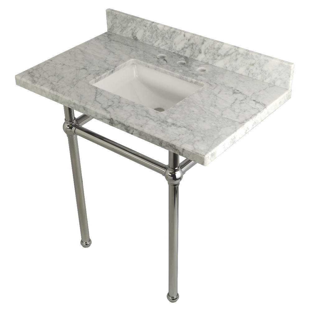 36 x 22 Bathroom Vanity with Sink & Brass Feet Combo - Carrara Marble & Polished Chrome - 36 x 11.25 x 22 in.