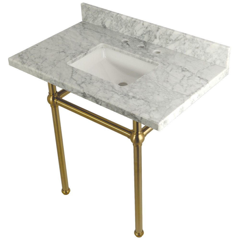 Brass  36X22 Carrara Marble Vanity with Sink and Brass Feet Combo  Carrara Marble/Brushed Brass