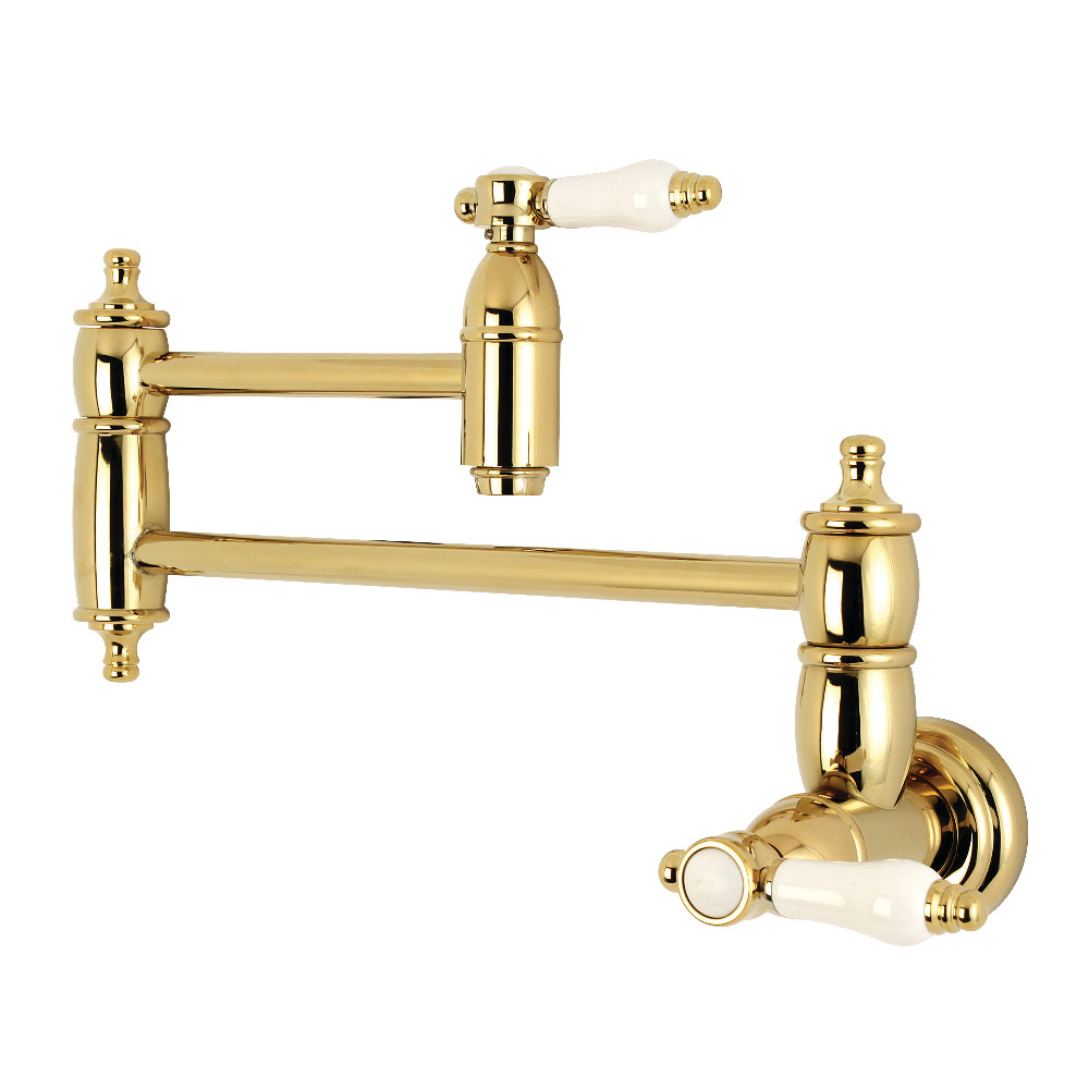 Picture of Kingston Brass KS3102BPL Traditional Wall Mount Pot Filler Kitchen Faucet - Polished Brass