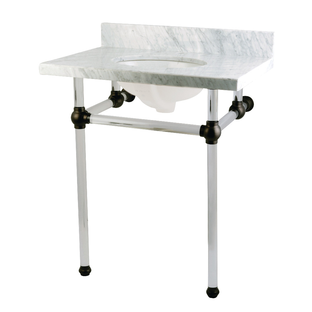 Transitional 30 x 22 in. Marble Vanity with Sink & Acrylic Feet Combo - Carrara Marble & Matte Black