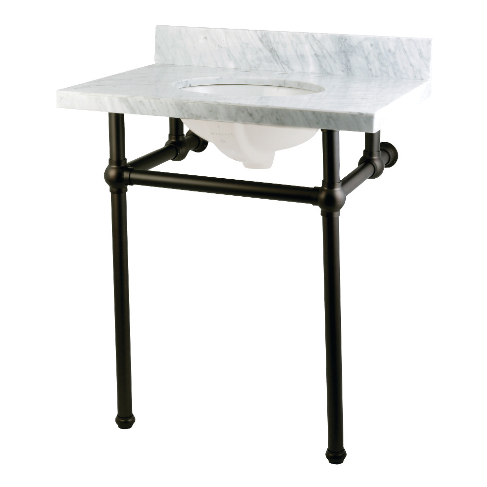 Transitional 30 x 22 in. Marble Vanity with Sink & Brass Feet Combo - Carrara Marble & Matte Black