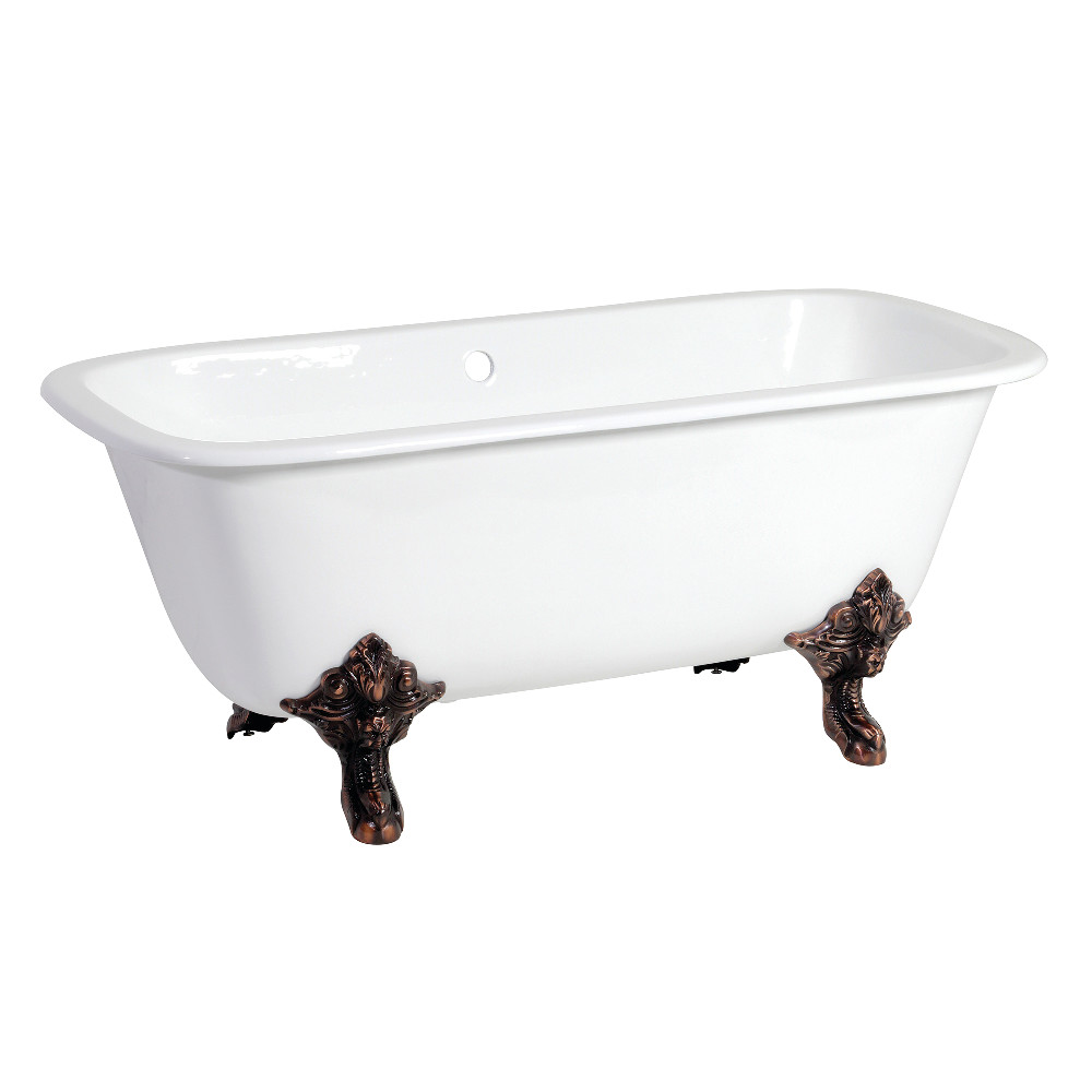 Picture of Aqua Eden VCTQND6732NL5 Traditional 67 in. Cast Iron Square Double Ended Clawfoot Tub with Feet No Faucet Holes - White & Oil Rubbed Bronze