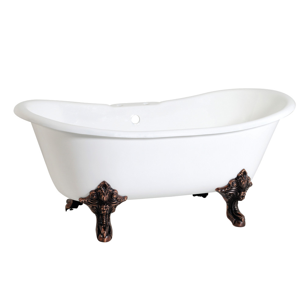 Picture of Aqua Eden VCT7DS6731NL5 Traditional 67 in. Cast Iron Clawfoot Tub with 7 in. Faucet Drillings & Feet - White & Oil Rubbed Bronze