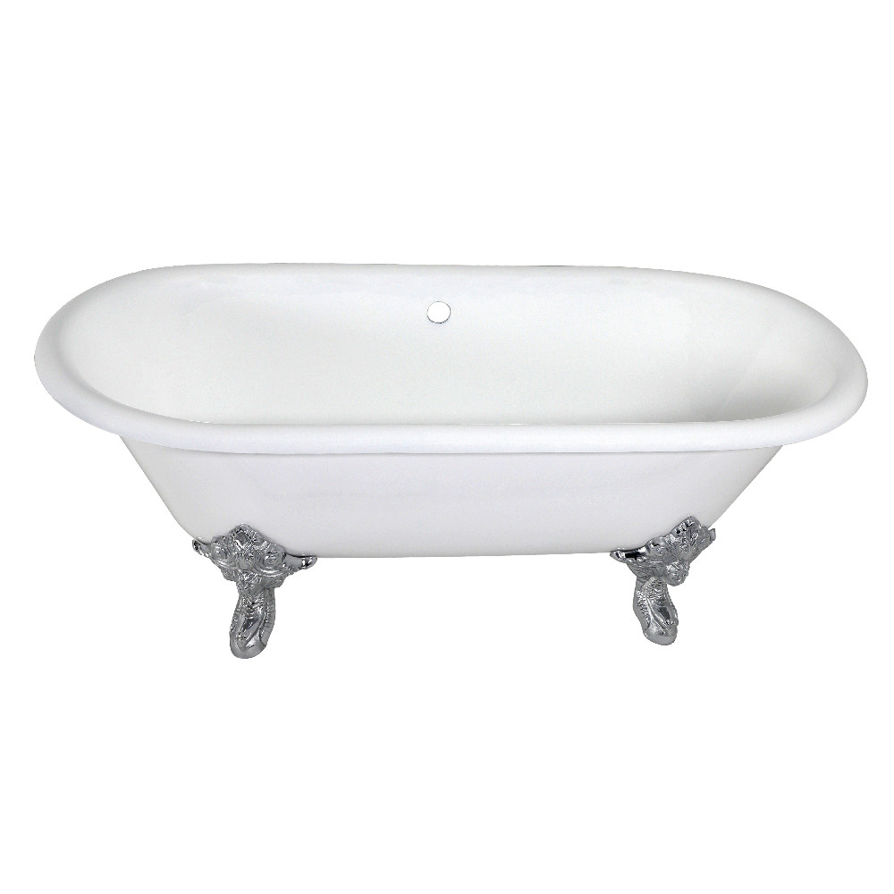 Picture of Aqua Eden VCTDE7232NL1 Traditional 72 in. Cast Iron Double Ended Clawfoot Tub with Feet No Drillings - White & Polished Chrome