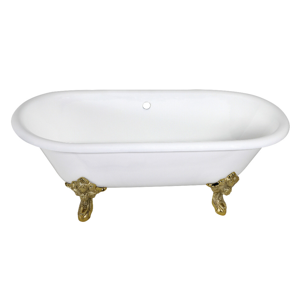 Picture of Aqua Eden VCTDE7232NL2 Traditional 72 in. Cast Iron Double Ended Clawfoot Tub with Feet No Drillings - White & Polished Brass