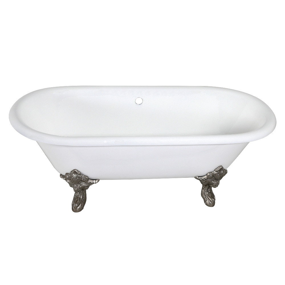 Picture of Aqua Eden VCTDE7232NL8 Traditional 72 in. Cast Iron Double Ended Clawfoot Tub with Feet No Drillings - White & Brushed Nickel
