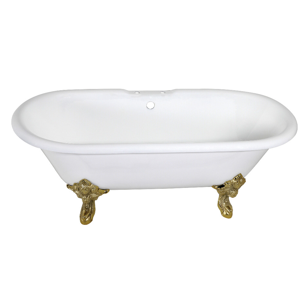 Picture of Aqua Eden VCT7DE7232NL2 Traditional 72 in. Cast Iron Double Ended Clawfoot Tub - White & Polished Brass